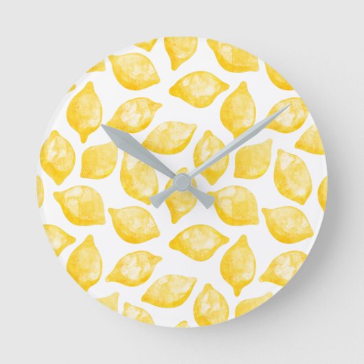 水彩レモンパターンシトラス ラウンド壁時計 (正面)