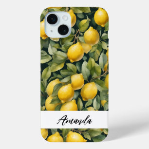 水彩レモンパターンシトラス iPhone 15 MINIケース