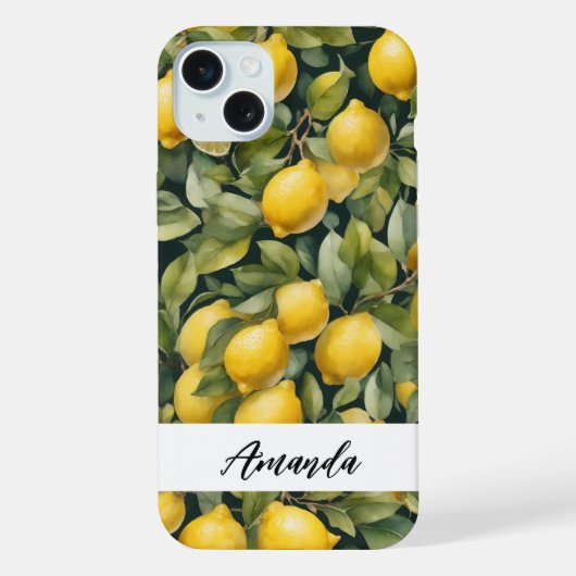 水彩レモンパターンシトラス iPhoneケース (裏面)