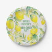 水彩レモンパターンバースデーパーティー ペーパープレート (正面)
