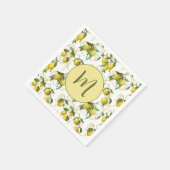 水彩レモンパターンパーソナライズされたイニシャル スタンダードカクテルナプキン (角)