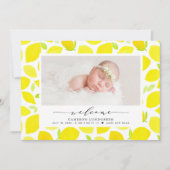 水彩レモンパターン写真誕生のお知らせ 案内状 (正面)