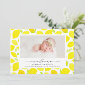 水彩レモンパターン写真誕生のお知らせ 案内状 (スタンド正面)