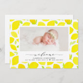 水彩レモンパターン写真誕生のお知らせ 案内状 (正面/裏面)