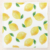 水彩レモンパターン ガラスコースター (正面)