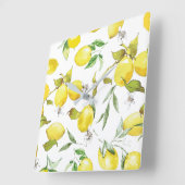 水彩レモンパターン スクエア壁時計 (傾斜)
