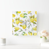 水彩レモンパターン スクエア壁時計 (ホーム)