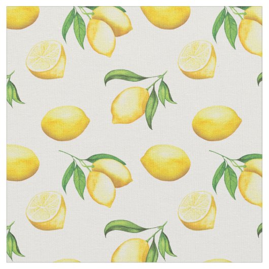 水彩レモンパターン ファブリック (クローズアップ)