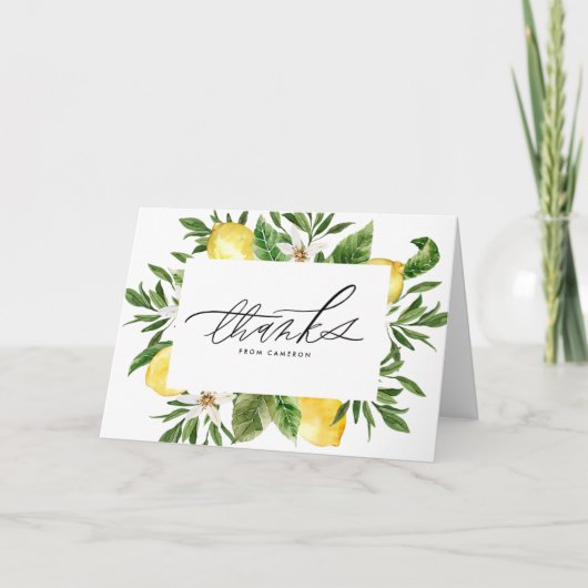 水彩レモンフラズフレーム誕生日 サンキューカード (正面)