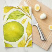 水彩レモンフルーツシームレスパターン キッチンタオル (四つ折り)