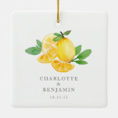 水彩レモンフルーツパーソナライズされた結婚ズ セラミックオーナメント (裏面)
