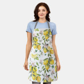 水彩レモンフルーツフローラルパターン エプロン (着用した状態)