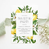水彩レモンフレームボタニカルスウィート16パーティー 招待状