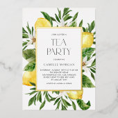 水彩レモンフレームボタニカルブライダルティーパーティー 箔招待状 (正面)