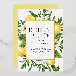 水彩レモンフレームボタニカル誕生日ブランチ 箔招待状