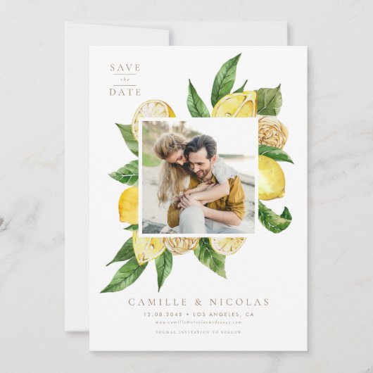 水彩レモンフレーム植物写真 セーブザデート (正面)