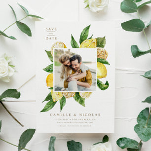 水彩レモンフレーム植物写真 セーブザデート