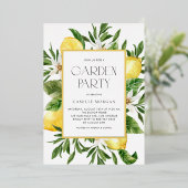 水彩レモンフレーム植物園パーティー 箔招待状 (立ち正面)