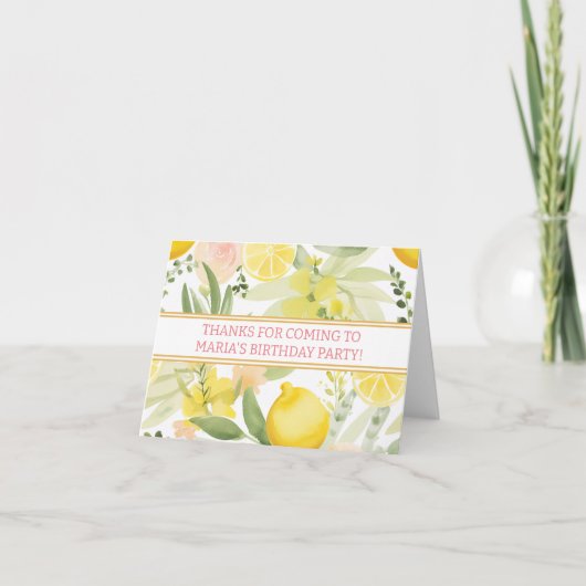 水彩レモンフローラをテーマにした誕生日パーティー サンキューカード (正面)