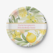 水彩レモンフローラをテーマにした誕生日パーティー ペーパープレート (正面)