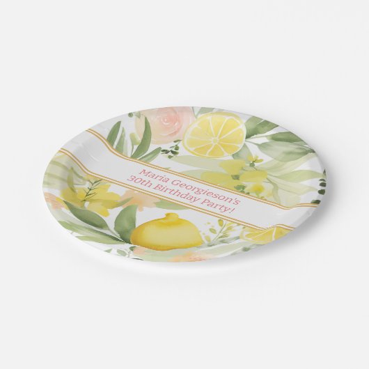 水彩レモンフローラをテーマにした誕生日パーティー ペーパープレート (アングル)