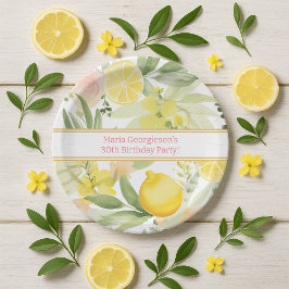 水彩レモンフローラをテーマにした誕生日パーティー ペーパープレート