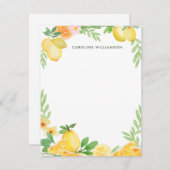 水彩レモンフローラパーソナライズされた文房具  ノートカード (正面/裏面)