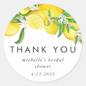 水彩レモンブライダルシャワーありがとう ラウンドシール (正面)