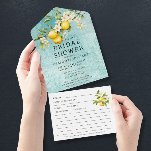 水彩レモンブライダルシャワーとレシピ オールインワン招待状