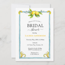 水彩レモンブライダルシャワーの招待状