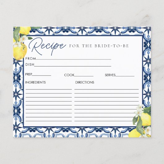 水彩レモンブライダルシャワーレシピカード (正面)