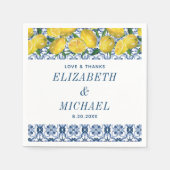 水彩レモンブルーイタリアンタイル結婚ズ スタンダードカクテルナプキン (正面)