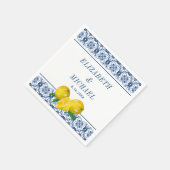 水彩レモンブルーイタリアンタイル結婚ズ スタンダードカクテルナプキン (角)