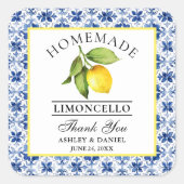 水彩レモンブルータイルリモンチェロ感謝してい スクエアシール (正面)