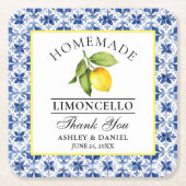 水彩レモンブルータイルリモンチェロ結婚ズ スクエアペーパーコースター (正面)