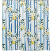 水彩レモンブルーホワイトストライプ シャワーカーテン (正面)