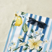 水彩レモンブルーホワイトストライプ ビーチタオル (インサイチュ)