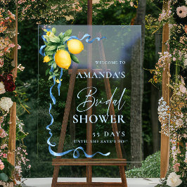 水彩レモンブルーリボンウェルカムブライダルシャワー アクリルサイン