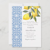 水彩レモンブルー地中海の結婚タイル 招待状 (正面)