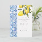 水彩レモンブルー地中海の結婚タイル 招待状 (スタンド正面)