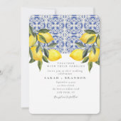 水彩レモンブルー地中海の結婚タイル 招待状 (正面)
