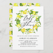 水彩レモンブロッサムリースベビーシャワー 招待状 (正面/裏面)