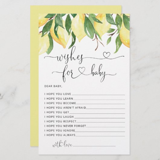 水彩レモンベビーシャワーウィーズベビーカード
