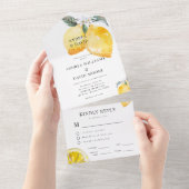 水彩レモンホワイトフローラシトラス結婚ズ オールインワン招待状 (貼ってはがせる)