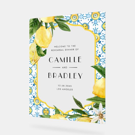 水彩レモンリハーサル地中海のディナー アクリルサイン (傾斜)