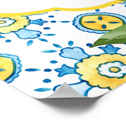 水彩レモンリハーサル地中海のディナー ポスター (角)