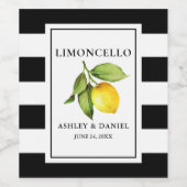 水彩レモンリモストライプのンチェロボトルラベル ワインラベル (シングルラベル)