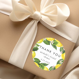 水彩レモンリースブライダルシャワーありがとう ラウンドシール