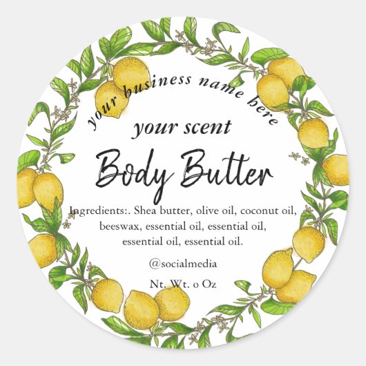 水彩レモンリース体バター体スクラブ ラウンドシール (正面)