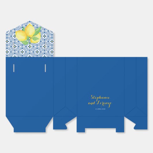 水彩レモン地中海のタイル青結婚色 フェイバーボックス (見開き)